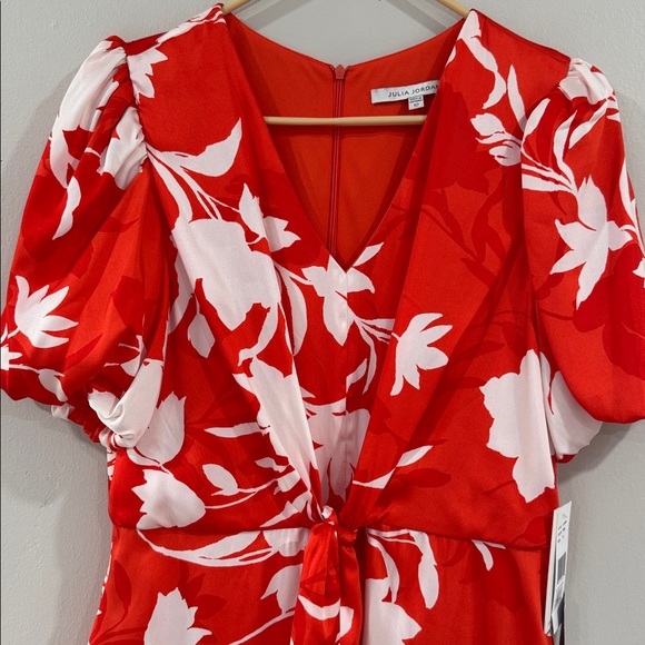 NWT Julia Jordan orange and White Floral puff sleeve Midi Dress - Picture 3 of 7
